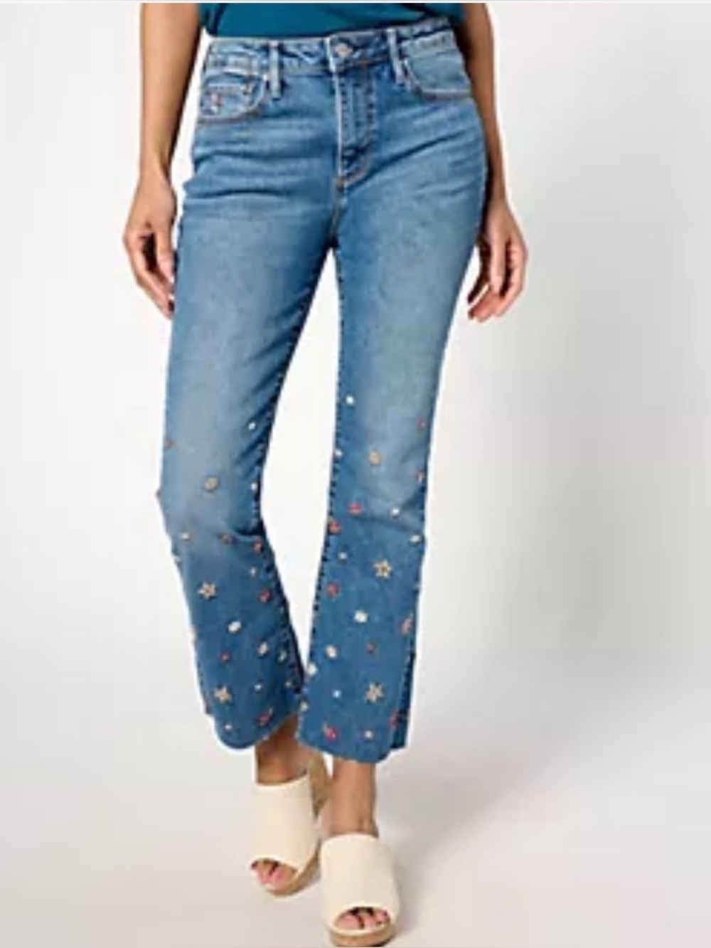 Driftwood Roxy embroidered floral jeans frayed hem boho size 18 denim